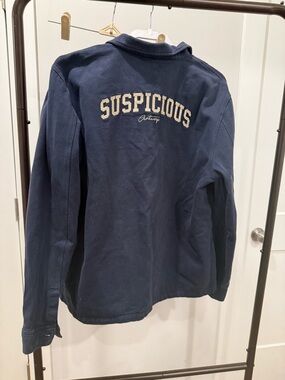 Suspicious Antwerp Navy 'SUSPICIOUS' Graphic Jacket